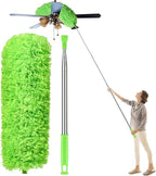 Dusters for Cleaning High Ceiling Fan, Newliton Microfiber Feather Duster with 30'' to 100'' Telescoping Extension Pole, Long Extendable Duster for Home Car Furniture Cobweb, Green