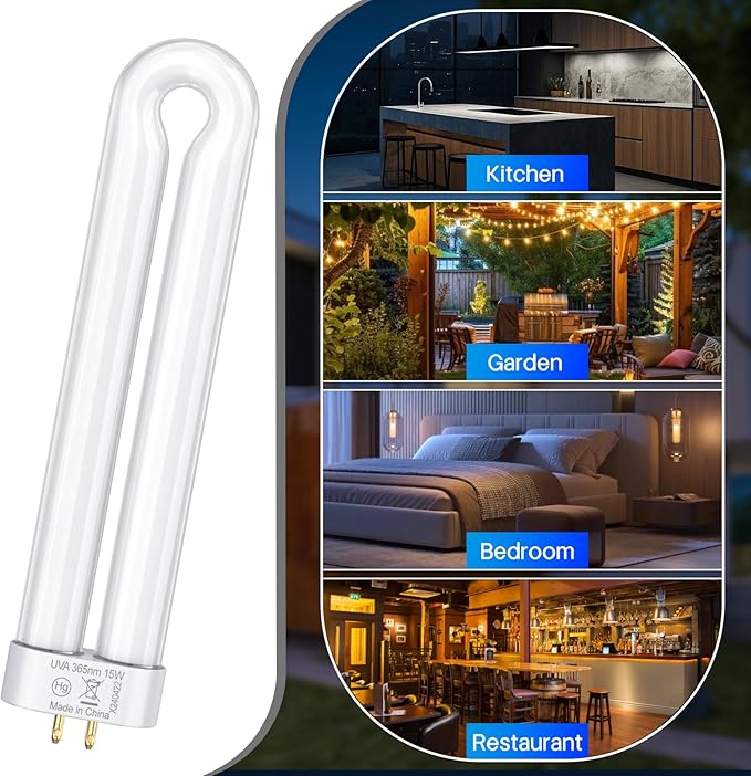 Klahaite Replacement Light Bulb Bug Zapper 15W Bug Light Bulbs for K15, X3,T6, T8, T9 Bug Zapper Outdoor 4-Pin Base U Shaped Twin Tube Bulb for Outdoor Mosquito Zapper, 2 Pack