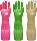 Bamllum 3 Pairs of Rubber Dishwashing Gloves for Kitchen and Household Cleaning – Long Cuff 15", Reusable, Flexible Long-lasting and Non-Slip (Red+Yellow+Green, Medium)