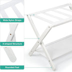 VASMIA Luggage Rack, Folding Suitcase Stand with Storage Shelf Set of 2, Bamboo Luggage Stand for Guest Room,Bedroon and Hotel,Holds up to 131 lb,Fit Most Luggage Size,White