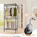 Heavy Duty Rolling Garment Rack, 3 Tiers Wire Shelves Adjustable Freestanding Portable Rolling Clothing Rack with Lockable Wheels, 44.9''L x 15.8''W x 78.8''H, Max Load 600LBS