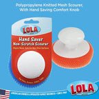 LOLA Plastic Mesh Non-Scratch Scouring Pad, 6 Pack, Hand Saving Comfort Knob, Red, Blue or Yellow It's Random, Clean Pots, Pans, Sinks