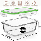Razab 4 PC 1860ml / 63 Oz / 8 Cups Large Glass Food Storage Containers with Lids - Glass Meal Prep Containers for Roasting & Storing Leftover, Lunch Container with Lids, Microwave & Oven Safe