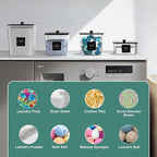 POLRAI 4 Pack Laundry Pod Containers and Dryer Sheet Holder Clear Jars with Bamboo Lids and Labels Laundry Room Organization Containers for Scent Booster Powder Detergent Pods Storage