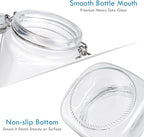 YEBODA 32oz Food Storage Canister Glass Jars with Clamp Airtight Lids and Silicone Gaskets for Multi-Purpose Kitchen Containers - Clear Square (3 Pack)