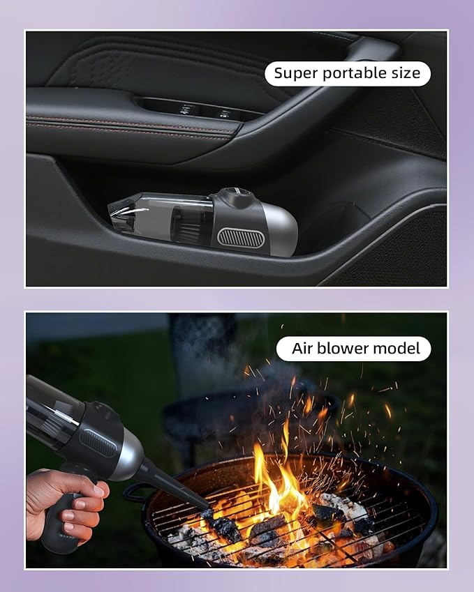 2025 Upgraded Mini Car Vacuum with 12000Pa, Portable 4-in-1 Blowing and Suction Function, Mini Vacuum Cleaner Air Duster Suitable for Quick Cleaning of Small Areas, Car, Office, Home, PC