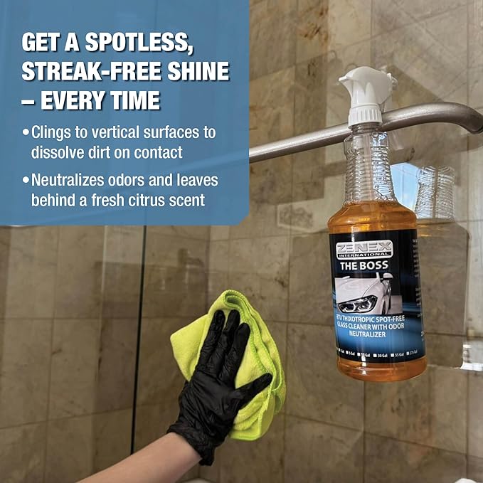 Zenex The Boss Glass Cleaner - Professional-grade Glass Cleaner | Removes Grime from Glass Surfaces - Mirrors, Windows, & More | Not For Tinted Glass | Spot-Free, Streak-Free Finish | 32 oz (2 Pack)