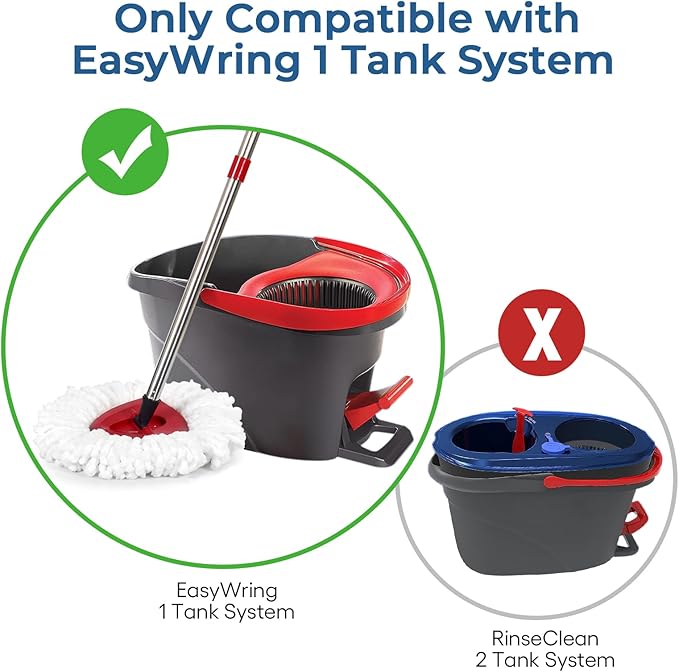 Matthew Spin Mop Replace Head Kit,Base,Handle Compatible with EasyWring Microfiber Spin Mop,2 Mop Refills Replacement Heads,30-58in Mop Handle and 1 Mop Base Combo Set White (1-Tank System)