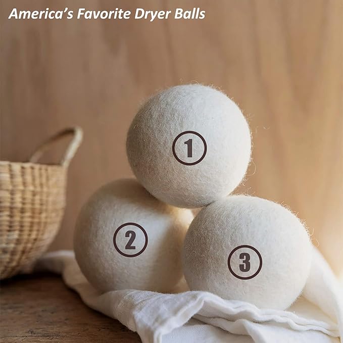 Wool Dryer Balls Laundry, L(2.3") 4 Pack, Premium Fabric Softener Ball, Reusable, Anti Static, Chemical Free Natural Wool Balls for Dryer, Laundry Dryer Balls – 100% New Zealand Wool