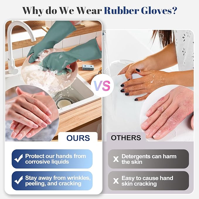 Rubber Kitchen Dishwashing Gloves - 4 Pairs Colorful Reusable Household Cleaning Gloves For Washing Dishes And Cleaning Tasks，Flexible And Durable Waterproof (Small, Dark Green+Blue+Green+Gray)