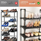 LANTEFUL Tall Shoe Rack 8 Tiers, 16-20 Pairs Shoe and Boots Organizer Storage Sturdy Shoe Shelf, Narrow Vertical Shoe Rack for Entryway, Closet, Metal Shoe Organizer with 5 Hooks