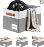 Criusia Large Closet Storage Baskets for organizing 4 Pack, Non-Dust-Absorbing Closet Shelf Organizer Bins with Handles & Labels - Decorative Collapsible Baskets for Living Room Bedroom Nursery Dorm