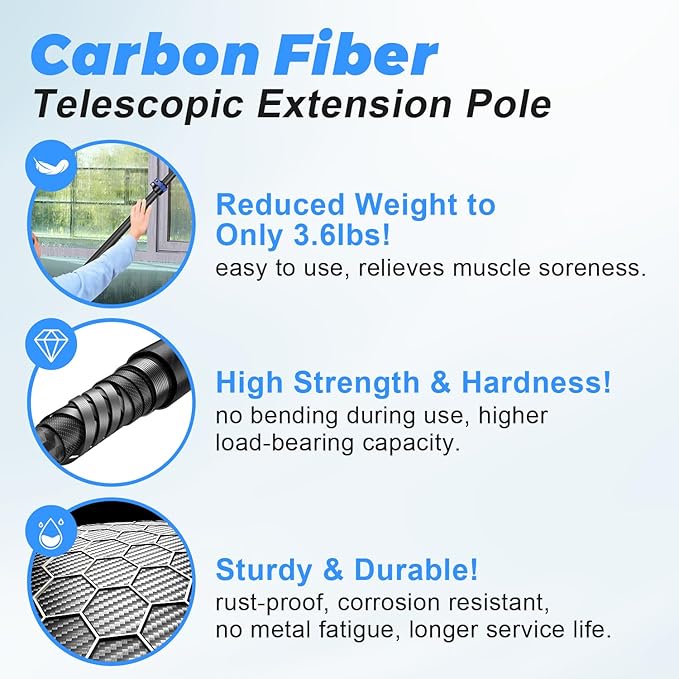 36 Foot High Ceiling Duster Kits with 4.7-30 FT Carbon Fiber Extension Pole, Feather Duster, Cobweb Duster, Ceiling Fan Duster, Window Squeegee & Cleaner with Pole 30 Ft