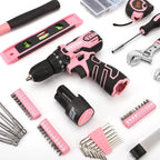 COMOWARE 12V Cordless Drill Set, Pink Hand Tool Set with Cordless Drill Driver, Complete Repair Tool Kit for Women, Storage Bag, Ideal for Office, Garden, Dorm and DIY Project