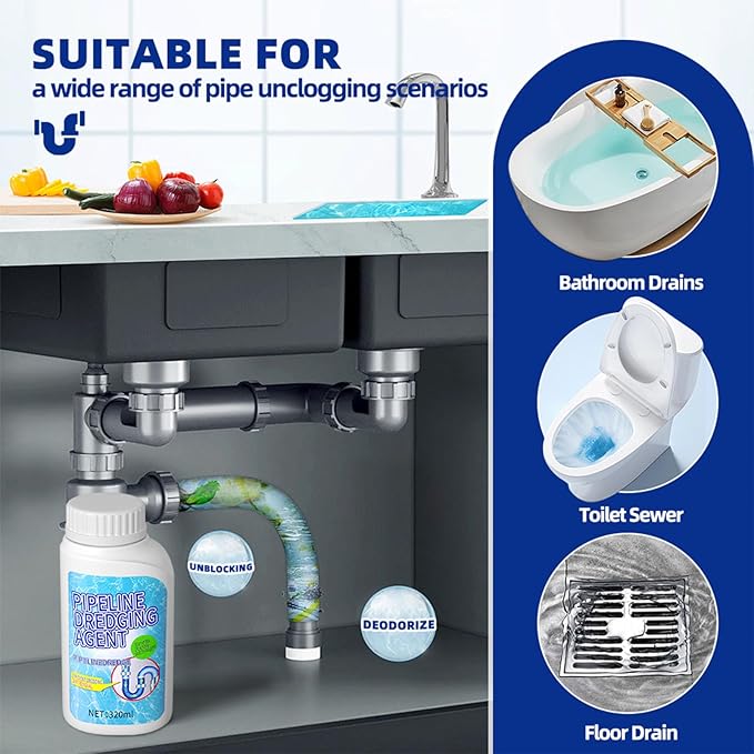 2PC Drain Clog Remover, Pipeline Dredging Agent, Powerful Quick Cleaning Drain Toilet Cleaner Tool, Unclog Toilet Clog And Kitchen Sink Pipe Unblocker Powder