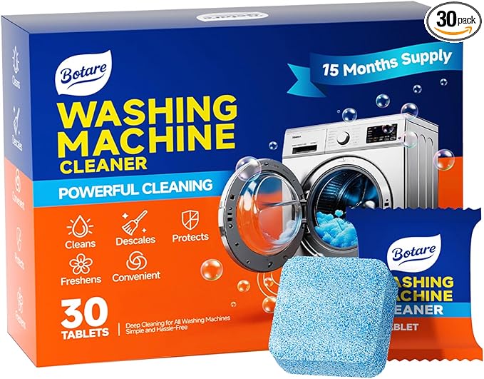 Washing Machine Cleaner tablets, 30 Count - 15 Month Supply, Deep Cleaning Deodorizer for HE Front & Top Loader Laundry Washer, Cleans Inside Drum Pump Valve Hoses, Septic Safe, Lemon Secent
