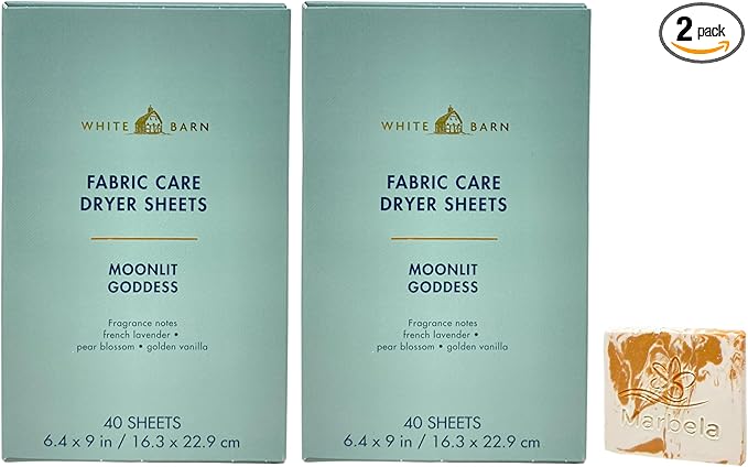 Bath & Body Works Moonlit Goddess Fabric Care Dryer Sheets - 2 Boxes (80 Sheets Total) - with a Peach Gardenia Sample Soap