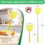 MYSTICHOME Fly Swatter 1 PCS, Durable Heavy Duty Plastic Fly Swatters, Stainless Steel Telescopic FlySwatter for Indoors/Outdoor/Kitchen/Garden (Yellow)