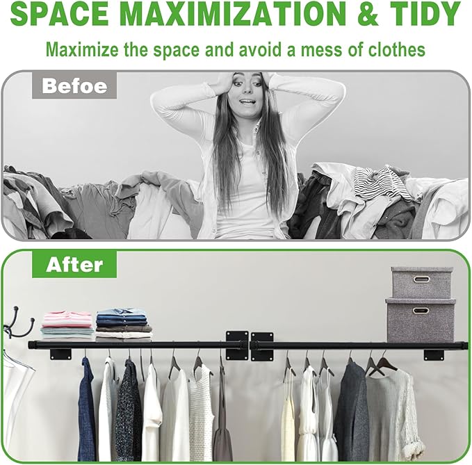 Closet Shelves Wall Mounted, 57 Inches Heavy Duty Closet Rod with Shelf Metal Utility Shelf for Wall, Closet, Laundry Room