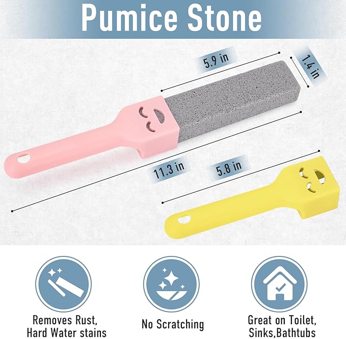 WISYOK 12 Pack Toilet Pumice Stone with 2 Handle, Hard Water Ring Calcium Buildup Remover, Grey Pumice Stone for Bathroom, Sink, Bathtub, Pool, Grill Cleaning