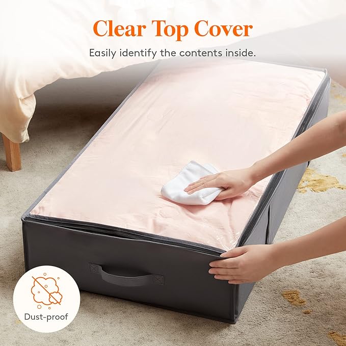 Lifewit 95L 3 Pack Under Bed Storage Containers, Large Capacity Blanket Storage Bags with Reinforced Handle, Organization and Storage for Comforters, Sheets, Clothes, Bedroom, College Dorm, Grey