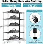 M MZG 5-Shelf Storage Shelves,Wire Shelving Heavy Duty Metal Storage Shelving Unit Adjustable Garage Shelving Rack Pantry Kitchen (Black, 5 Tier,17.7" D x 47.2" W x 76.7" H)