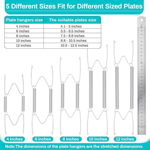 14 pcs Plate Hangers for The Wall, 4/6/8/10/12 Inch Invisible Decorative Wall Plate Hangers, Stainless Steel Plates Walls Hanger for Display Various Sizes with Hooks for Decorative