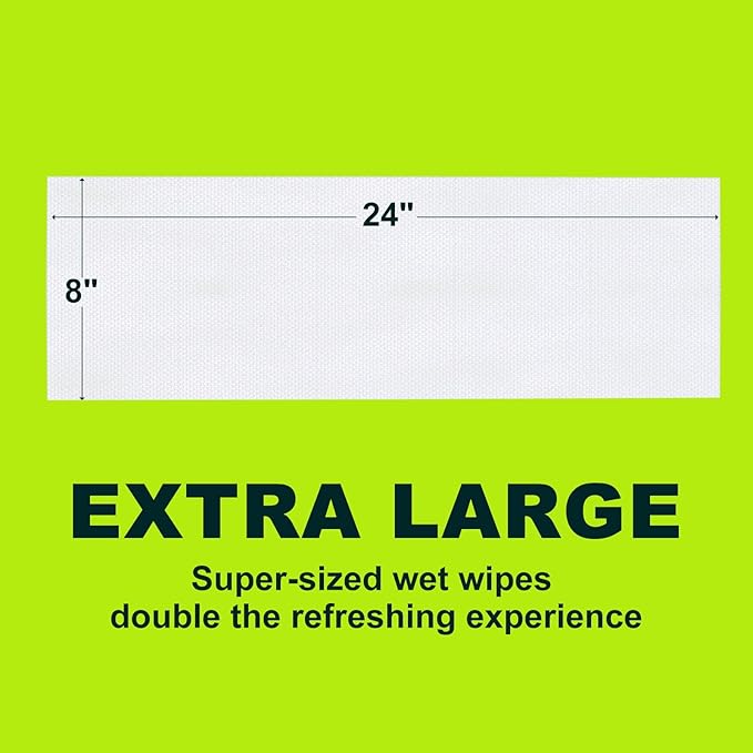 Extra Large Body Wipes (24" x 8"), 5X Bigger No Rinse Bathing Towelettes, Portable Cooling Cleansing Wipes 36 Pack for Gym, Camping, Hiking & Outdoor Sports