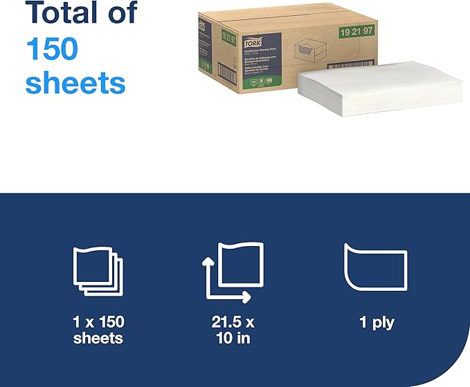 Tork Foodservice Cleaning Towel White, 1/4 Fold, 1 x 150 Towels, 192197