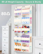 UVIAHOMI Heavy Duty Over The Door Organizer 5 Tiers, Extra Large Behind Door Storage of 10 Big Front & 10 Mesh Pockets, 80lb Weight Capacity, Hanging Doors Storage for Closet Bedroom Nursery, Beige