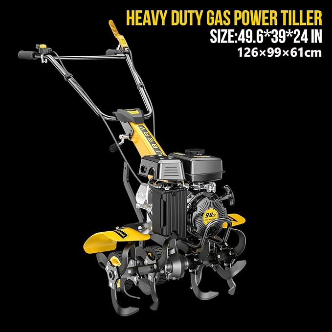 Garden Tiller, 99cc Heavy Duty Gas Tiller, 20" Power Tiller for Digging, clearing, Rooting, Weeding, Soil Cultivation, etc. in Gardens, lawns and Vegetable Gardens