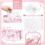 Yinder 12 Packs Facial Tissue Box 1560 Sheets Soft Facial Tissue Box for Fall Halloween Christmas 2 Ply 130 Sheets Disposable Travel Tissues Bulk for Car Household Kitchen(Pink Bow)