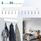 Belt Hanger Wall Mounted, Wooden Coat Rack Belt Organizer 2 Pack Max 24 Storage Capacity, 180° Rotating Space Saving Hangers for Ties, Tank Tops, Scarves, Bras, Keys, Bags White