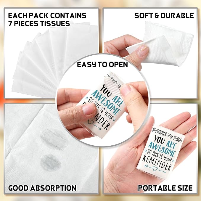 Fuutreo Motivational Facial Tissue Packs 3 Ply Inspirational Pocket Travel Packs Appreciation Gifts Soft Tissues Packs Individual Packs Travel Bulk for Wedding(120 Pack)