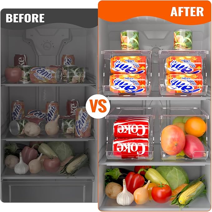SCAVATA 2 Pack Soda Can Organizer for Refrigerator, Stackable Canned Food Pop Cans Container Can Holder Dispenser with Lid for Fridge Rack Freezer, Clear Storage Bins-Holds 12 Cans Each (Clear)