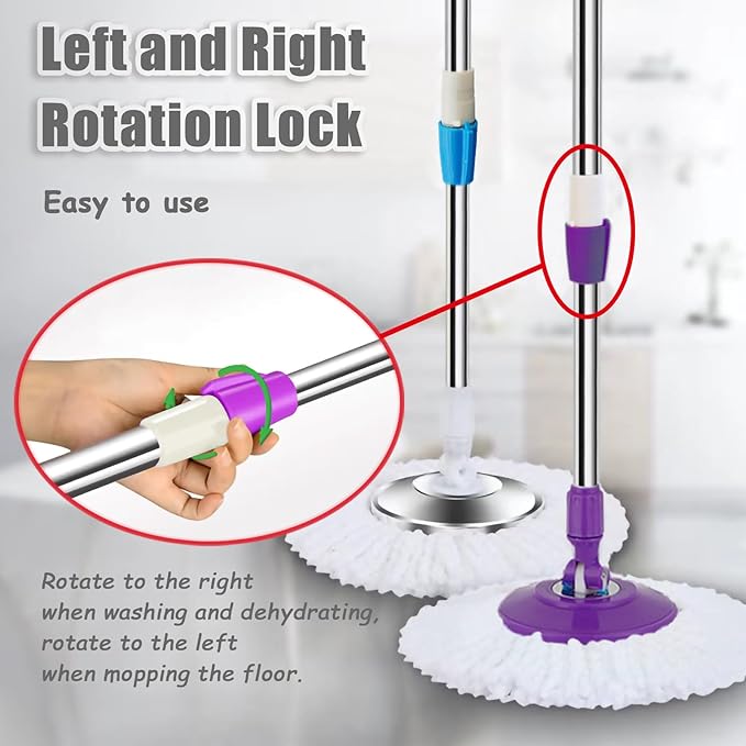 Spin Mop Replacement Mop Handle, 49-inch 360 Degrees Rotating Telescopic Replacement Mop Stick with Stainless Steel Disc for Spin Mop Bucket Cleaning System (Stainless Steel Disc, Red)
