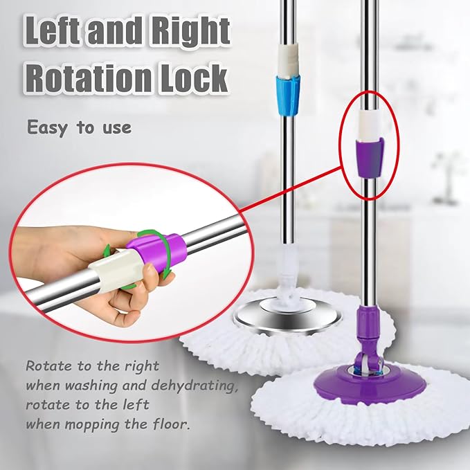 Spin Mop Replacement Mop Handle, 49-inch 360 Degrees Rotating Telescopic Replacement Mop Stick with Reinforced Plastic Disc for Spin Mop Bucket Cleaning System (Plastic Disc, Green)