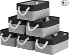Storage Baskets for Shelves 11.8x7.9x5.2 Inch-Foldable Fabric Organizing Storage Bins with Handles, Closet & Bathroom Organizer, Home Storage for Kitchen, Office (6-Pack, Black&Gray)