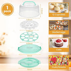 HANSGO Cake Carrier with Lid and Handle, Extra Deviled Egg Containers, Cake Holder for 10 inch Cakes with 2 Handles, 11 Capacity Cupcake Carrier, Two Sided Base for Nuts, Fruits, Muffins, Pies, Pizza