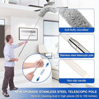 Microfiber Duster with Extension Pole(Stainless Steel) 30 to 100 Inches, Washable Dusters, Reusable Dusters, Bendable Duster for High Ceiling, Cleaning Ceiling Fan, Furniture, Blinds, Cars
