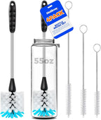 Holikme Bottle Brush Cleaner Set, 14" Long Handle Stainless Steel Bottle Cleaner Brush, 3 Straw Cleaner Brush, Bottle Cleaning Brush for Water Bottle, Cups, Abrasive Flat End Brushes, Straws White