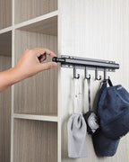 BaiNong 12 inch Valet Rod for Closets Pull Out Closet Valet Rod Slide Out Black Pull Out Clothes Hanger With 4 Hooks