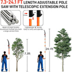 Outvita 7-24FT Telescoping Pruning Pole for Tree Trimming, Aluminum Manual Pole Saws for Tree Trimmer with Telescopic Extension Pole 1 Scissors 2 Blade