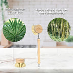 Bamboo Dish Brush with Handle - Soft Bristle, Eco-Friendly Vegetable Brush Scrubber for Food, Compostable & Sustainable, Bamboo Scrub Brush for Dishes, Pots and Pans