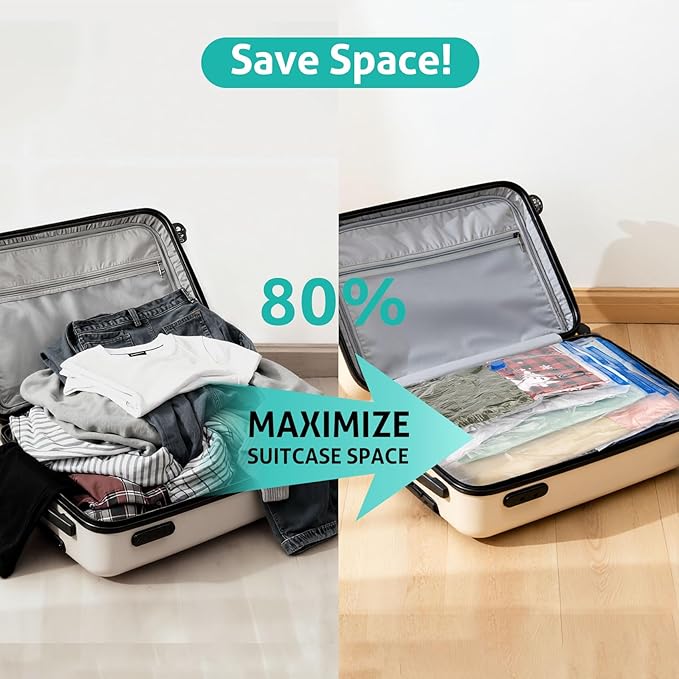 12 Pack Travel Vacuum Storage Bags 4 Size(24/28/32/40 Inch), Portable Vacuum Seal Bags for Clothing Travel with Pump, Space Saver Bag for Luggage Suitcases Clothes Bedding Seasonal Storage