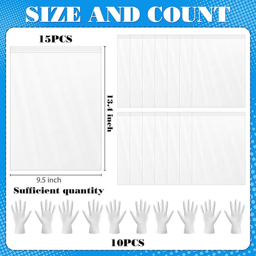 15 Pack Large Clear Zip Bags Reclosable Zip Plastic Lock Poly Bags 13.4 x 9.5 Inch - Thick Heavy Duty Clear with Lock Seal Zipper for Storage, Organization, Travel & Kitchen(9.5" X 13.4")