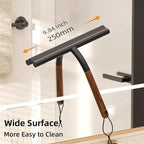 Shower Squeegee for Shower Glass, Bathroom Glass Cleaning Tool with Hook Mount, Squeegee for Glass Doors, Window Cleaning, Tile Shower Walls (Black+Wood)