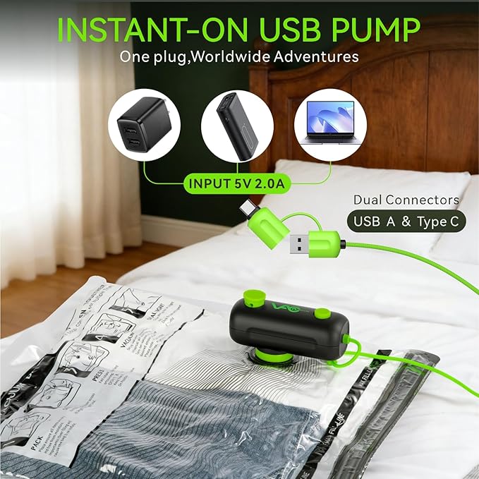 Vacuum Bags for Travel - USB Electric Pump, 9 Pack Carry-on Size Vacuum Seal Bags for Clothing - Space Saver Vacuum Storage Bags for Luggage, Travel Essentials.