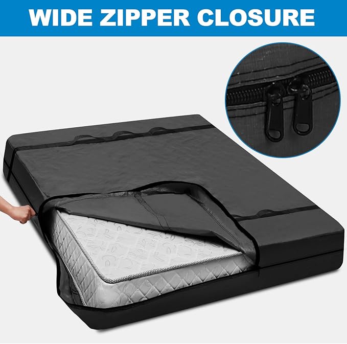 TICONN Mattress Bags for Moving, Heavy Duty Cali King Mattress Cover Storage Bag with Full-Around Handle and Adjustable Buckles (Black, Cali King)