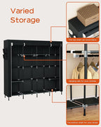 CASAMAYA Portable Closet, 66.9 Inch Large Capacity Wardrobe Closet with Cover, Clothes Storage Organizer with Shelves and 4 Hanging Rods, Easy to Assembly, Black PCT204B01